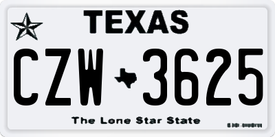 TX license plate CZW3625
