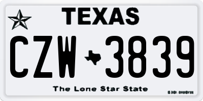 TX license plate CZW3839