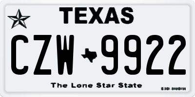 TX license plate CZW9922