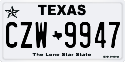 TX license plate CZW9947