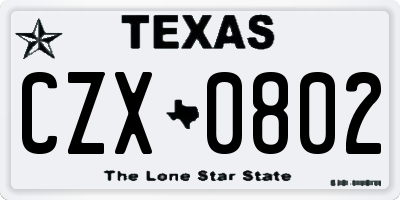 TX license plate CZX0802