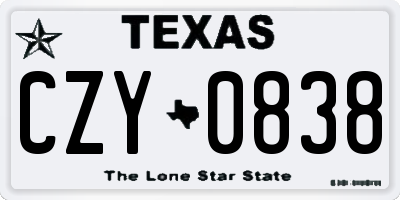 TX license plate CZY0838