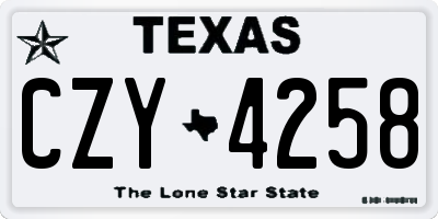 TX license plate CZY4258