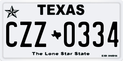 TX license plate CZZ0334