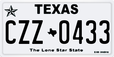 TX license plate CZZ0433