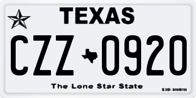 TX license plate CZZ0920