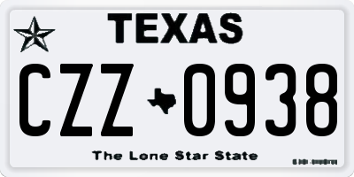 TX license plate CZZ0938