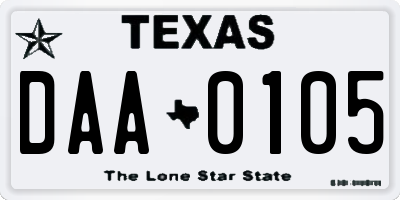 TX license plate DAA0105