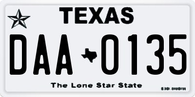 TX license plate DAA0135