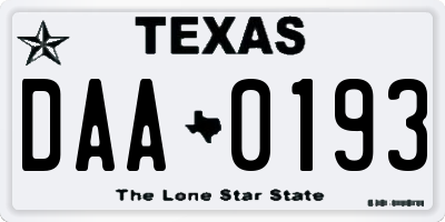 TX license plate DAA0193