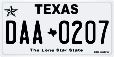 TX license plate DAA0207