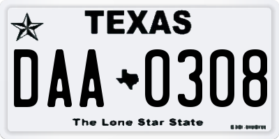 TX license plate DAA0308