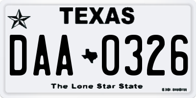 TX license plate DAA0326