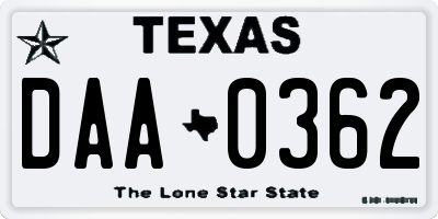 TX license plate DAA0362