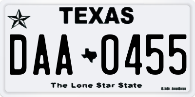 TX license plate DAA0455