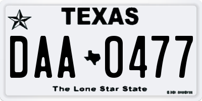 TX license plate DAA0477