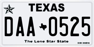 TX license plate DAA0525