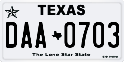 TX license plate DAA0703