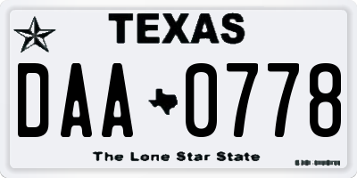 TX license plate DAA0778