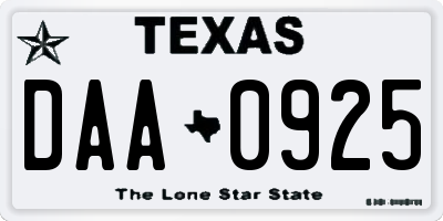 TX license plate DAA0925