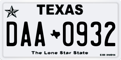 TX license plate DAA0932