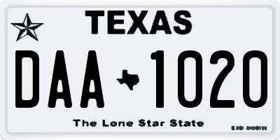 TX license plate DAA1020