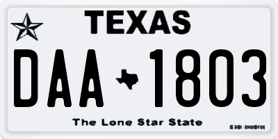 TX license plate DAA1803