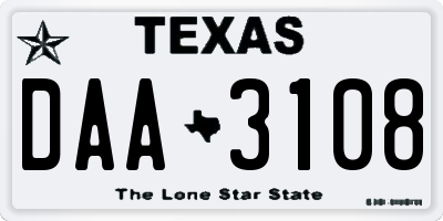 TX license plate DAA3108