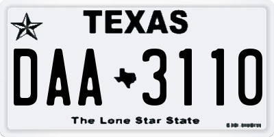 TX license plate DAA3110