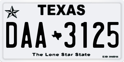 TX license plate DAA3125