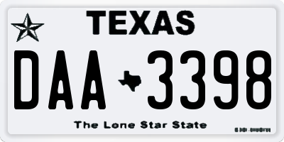 TX license plate DAA3398