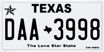 TX license plate DAA3998