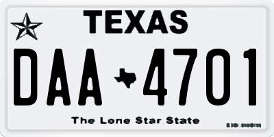 TX license plate DAA4701