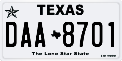TX license plate DAA8701