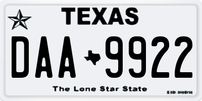 TX license plate DAA9922