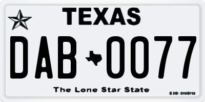 TX license plate DAB0077