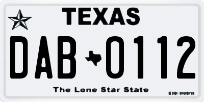 TX license plate DAB0112