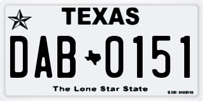 TX license plate DAB0151