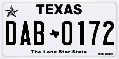 TX license plate DAB0172