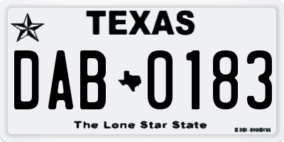 TX license plate DAB0183