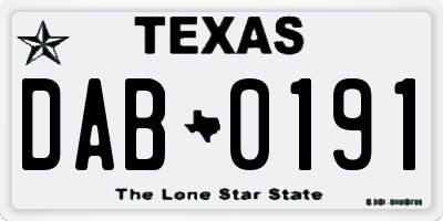 TX license plate DAB0191