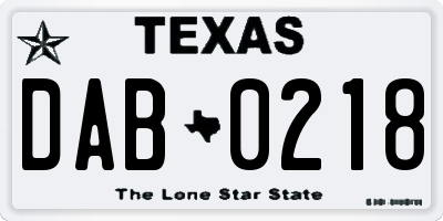 TX license plate DAB0218