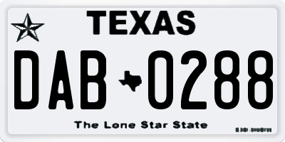 TX license plate DAB0288