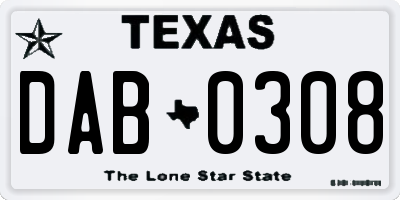 TX license plate DAB0308