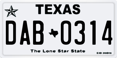 TX license plate DAB0314
