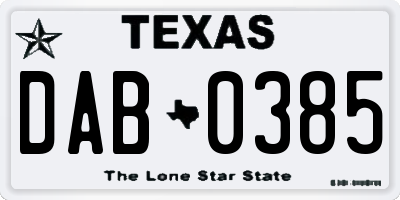 TX license plate DAB0385