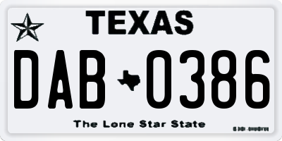 TX license plate DAB0386
