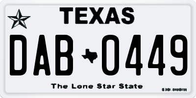 TX license plate DAB0449