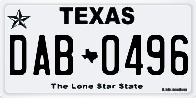 TX license plate DAB0496