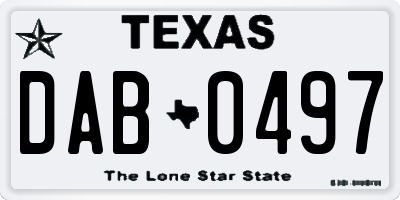 TX license plate DAB0497